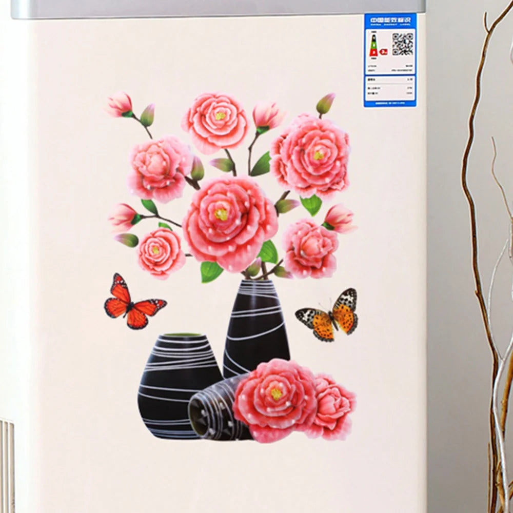 3D Stereo Wall Stickers Simulatie Bloemvaas Zelfklevende Muur Esthetische romantische muurschildering voor huiskamer deur koelkast stickers