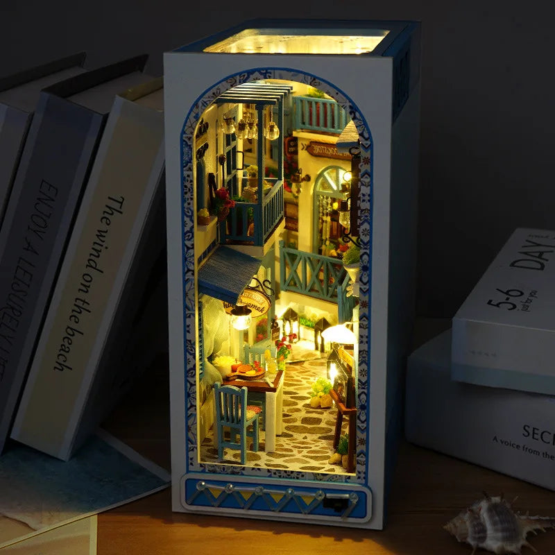 Bricolage livre Nook en bois étagère bibliothèque insert house dolrend dollhouse casa miniature enfants toys cadeaux d'anniversaire serre-en-ciel